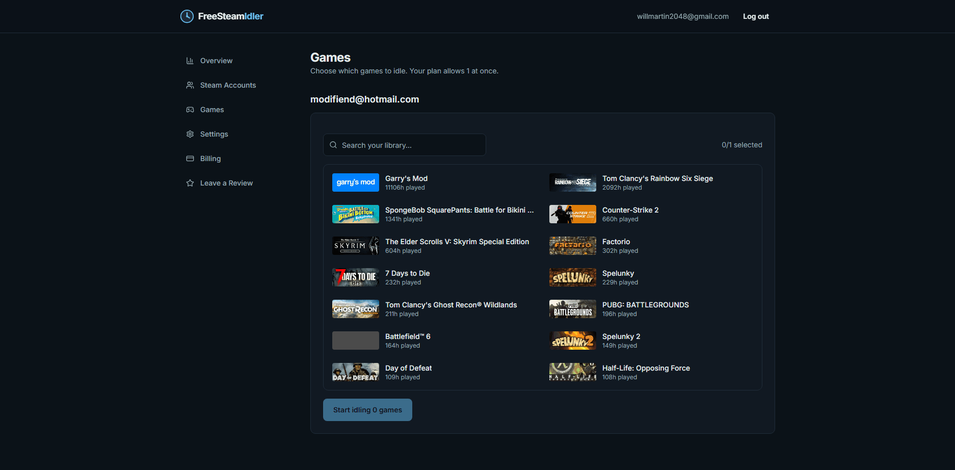 Game picker with library grid