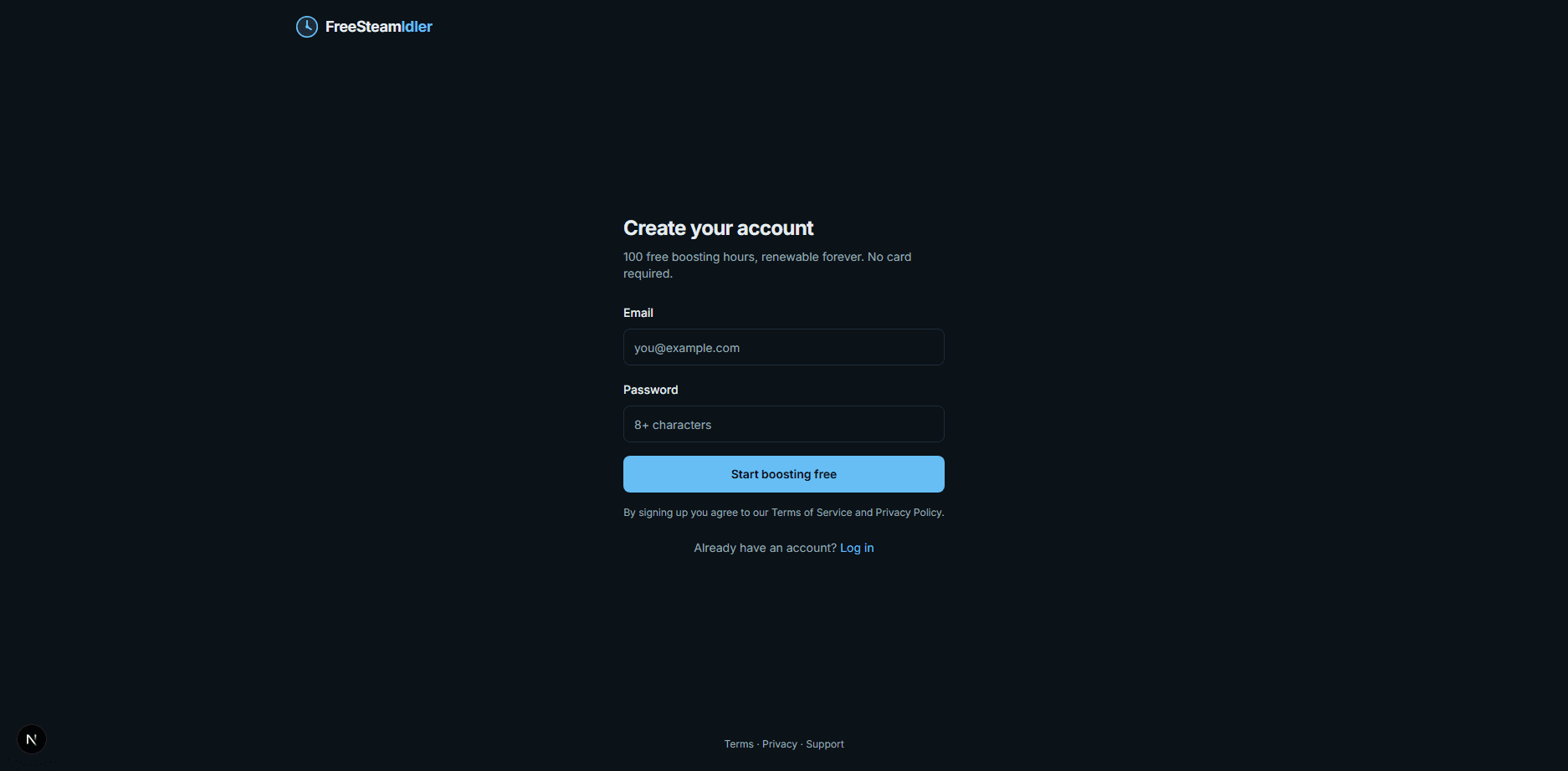 Signup screen